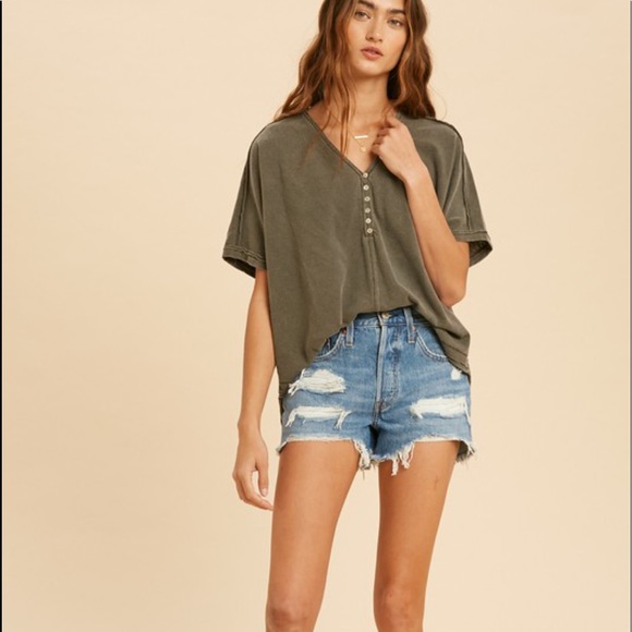 In Loom Gray T-Shirt Top Loose Fitting Raw Edge - Picture 2 of 5